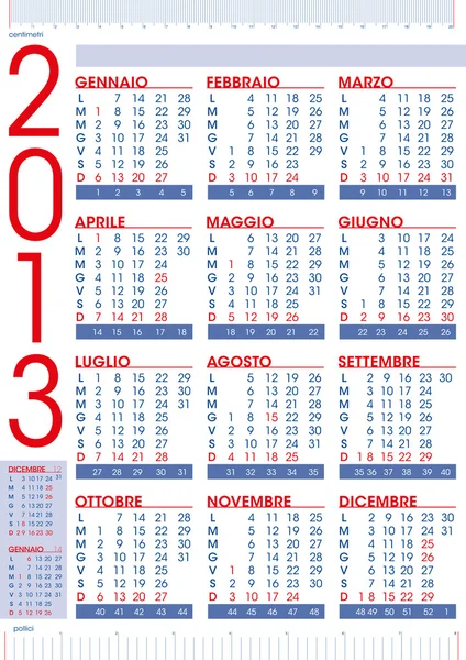 2013 calendar in italian with rulers — Stock Vector