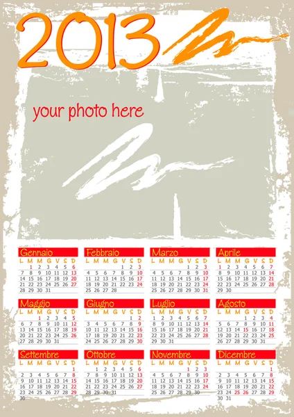 Grunge kalender 2013 italienska — Stock vektor