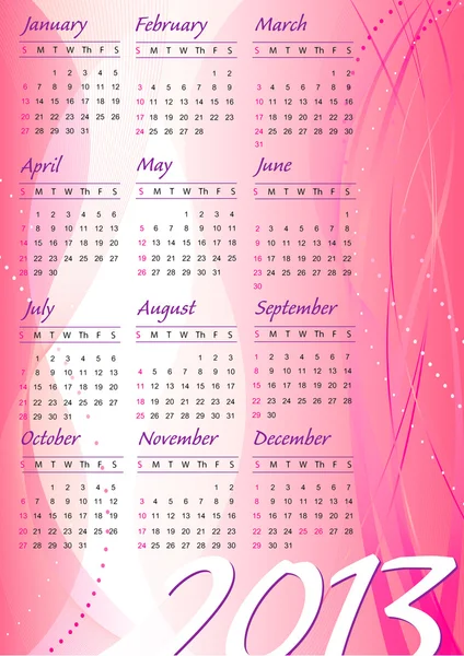 2013 ウェーブ デザイン カレンダー少女スタイル — ストックベクタ