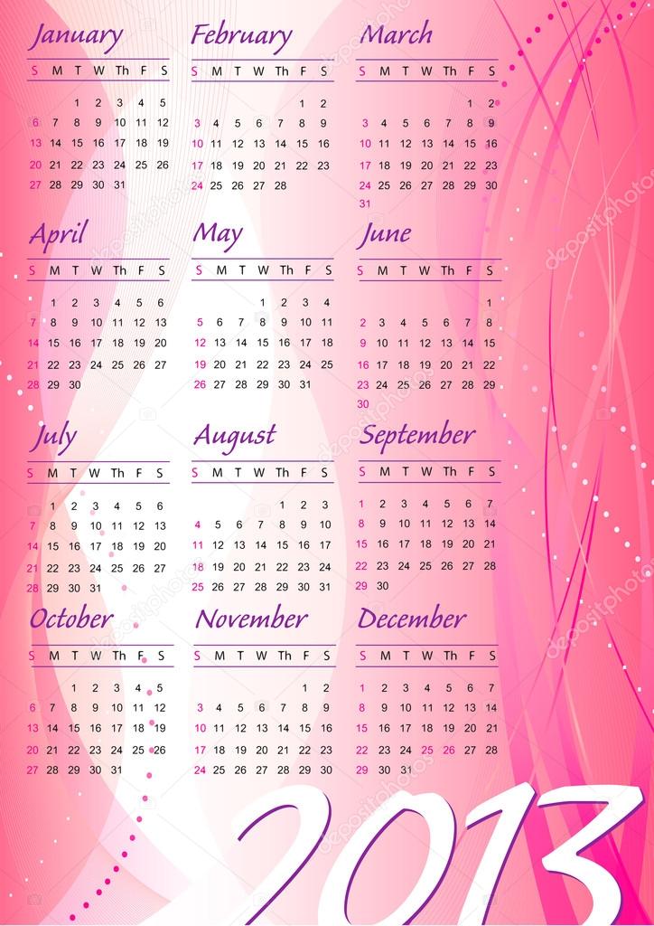 2013 wave design calendar girl style