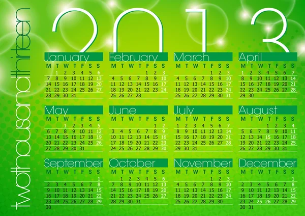 Groene abstracte moderne achtergrond kalender 2013 — Stockvector