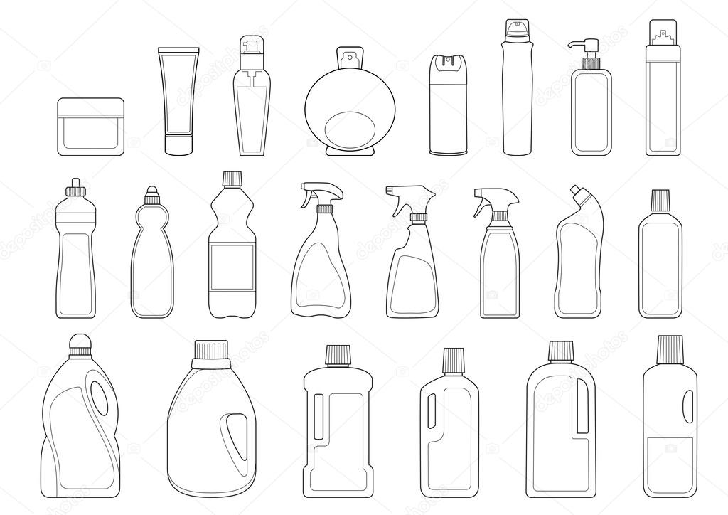 detergents and toiletries bottles icon set