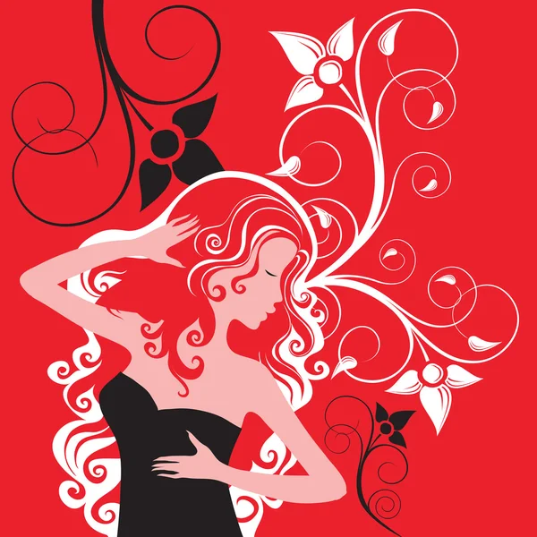 Femme florale sur fond rouge — Image vectorielle