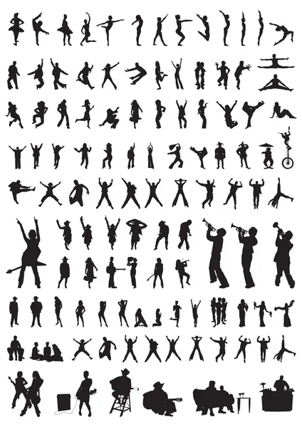 Siluetas de danza y música — Vector de stock