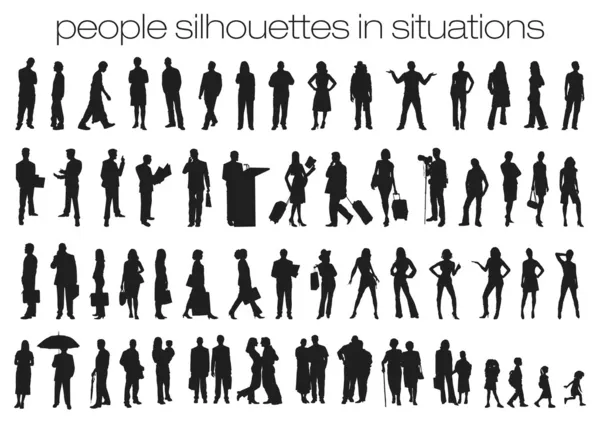 Mensen silhouetten in situaties — Stockvector