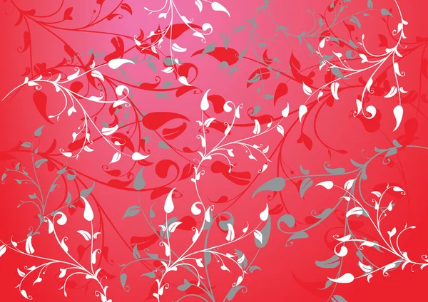 Fondo abstracto rojo con ramas y hojas — Vector de stock