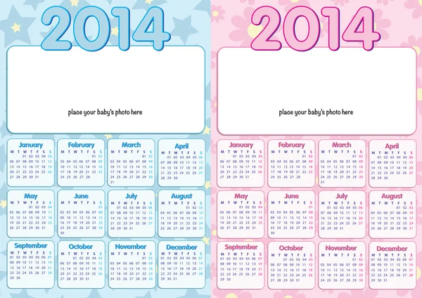 Calendario del bebé 2014 en inglés — Archivo Imágenes Vectoriales