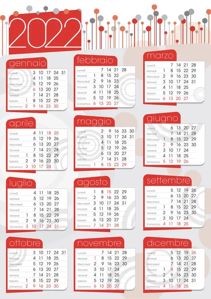 2022 Красные Точки Украшения Календаря Итальянский Язык — стоковый вектор