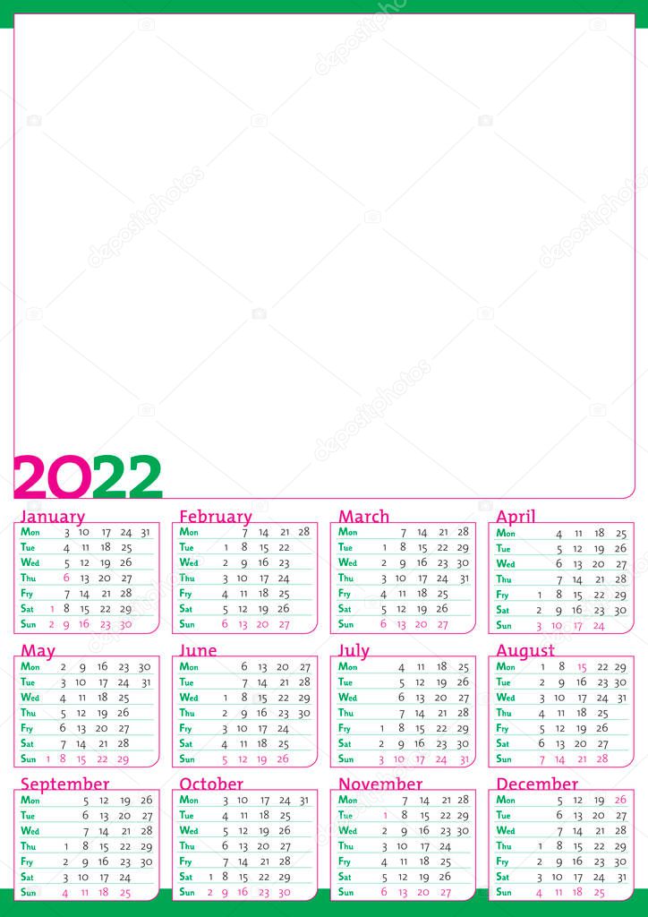 photo frame calendar 2022, english version