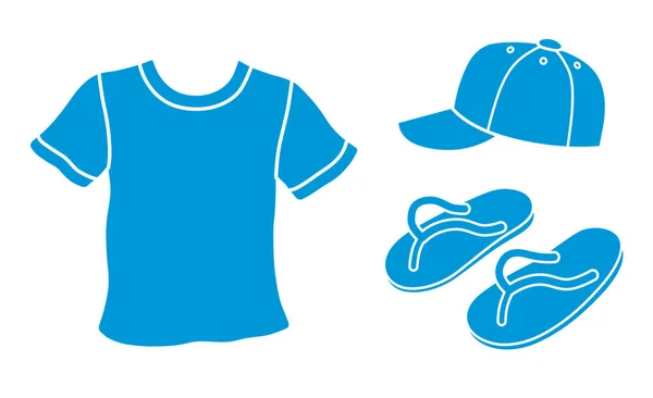 Shirt Baseballkappe Flip Flops Pantoffeln Isoliert Vektor Symbole Gesetzt — Stockvektor