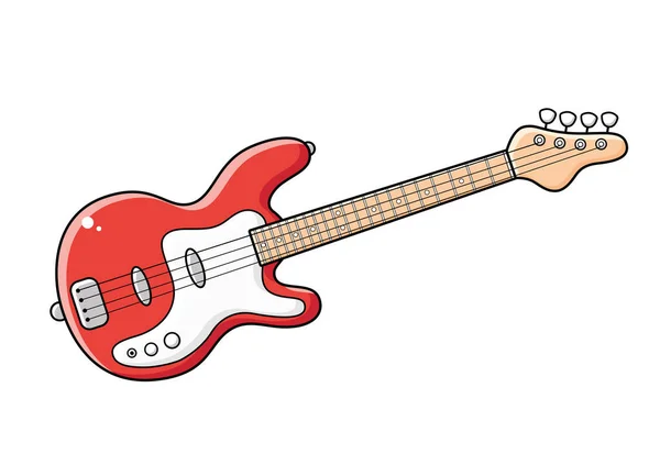 Guitarra Baixo Elétrico Vermelho Isolado — Vetor de Stock