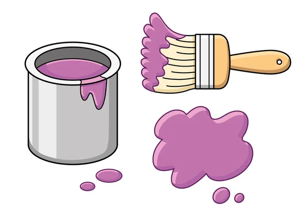 Pinceau Violet Avec Trait Éclaboussure Seau Peut Isolé — Image vectorielle