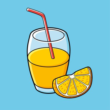 Bir bardak portakal suyu ve dilimlenmiş vektör.