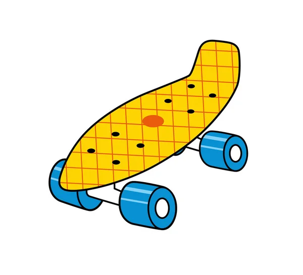 Žlutá Modrá Plast Penny Křižník Skateboard Izolované — Stockový vektor