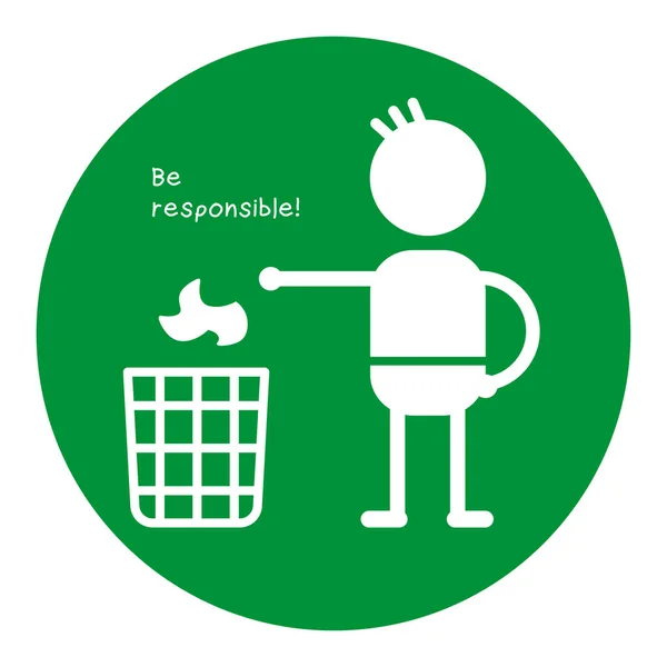 Άνθρωπος Πετάει Σκουπίδια Ένα Κάδο Απορριμμάτων Διάνυσμα Σύμβολο Σημάδι — Διανυσματικό Αρχείο