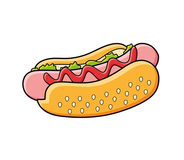 Hot Dog Izolowane Wektor Kreskówki Ilustracja — Wektor stockowy