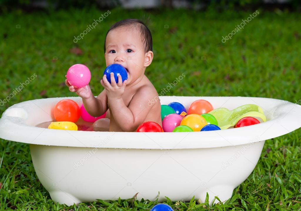 Baby having bath