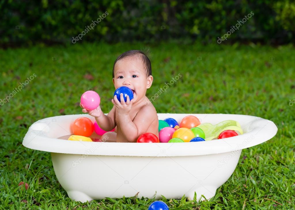 Baby having bath