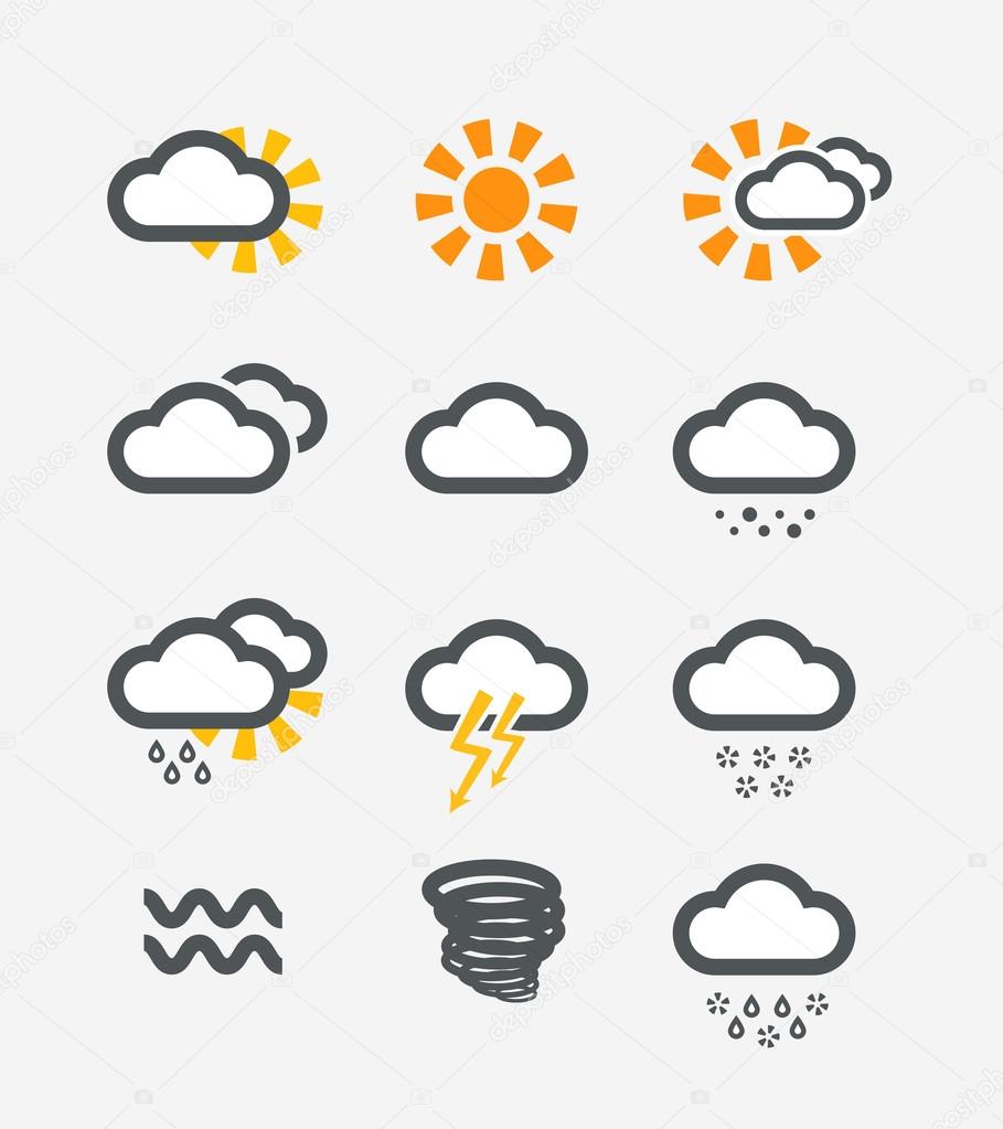 Pronóstico iconos meteorológicos establecidos — Vector de stock