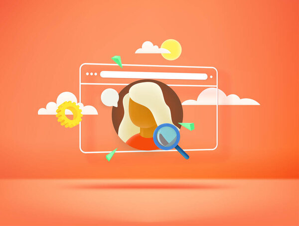 Searching for a woman in social network. 3d style vector illustration — Stock Illustration Searching Woman Social Network Style Vector Illustration — Stock Vector