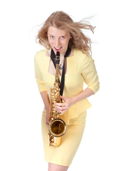 Sexy girl with saxophone — ストック写真