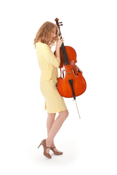 Jovem mulher bonita segurando violoncelo — Fotografia de Stock