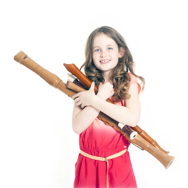 Young girl with recorders — Stock Photo, Image