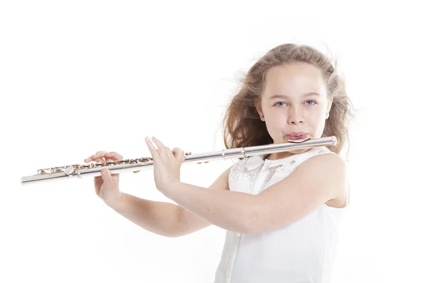 Young  girl playing flute — Stock Photo, Image