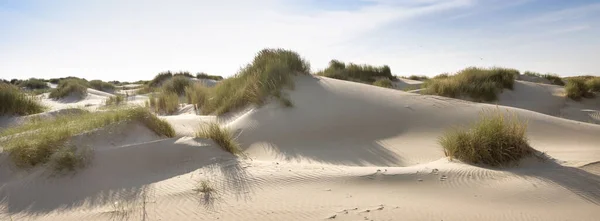 Ilhas wadden têm muitas dunas de areia desertas uinder céu azul de verão nas terras baixas — Fotografia de Stock