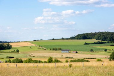 fields and forests in countryside landscape of belgian province namur in ardennes region