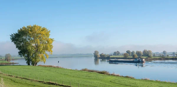 Transport Ship Dutch River Rhine Blue Sky Fresh Green Autiumn — Stock Photo, Image