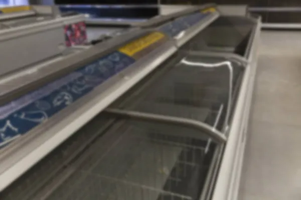 Estantes Vacíos Supermercado Crisis Pánico Hambre Financiera Alimentaria Borrosa — Foto de Stock