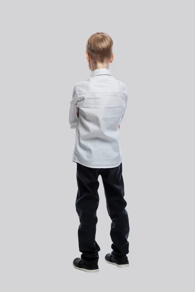 Jongen Jaar Oud Een Kind Een Wit Shirt Een Blauwe — Stockfoto