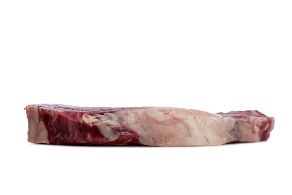 Bife Cru Ribeye Pedaço Carne Marmorizada Vista Lateral Perfil Isolado — Fotografia de Stock