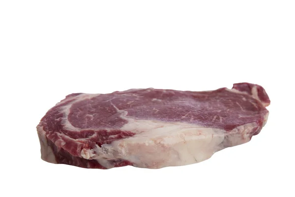 Bife Cru Ribeye Pedaço Carne Marmorizada Isolado Sobre Fundo Branco — Fotografia de Stock