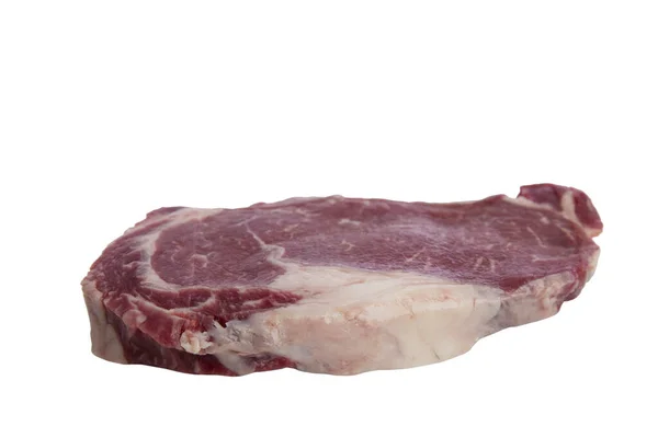 Bistecca Manzo Cruda Pezzo Manzo Marmorizzato Isolato Sfondo Bianco — Foto Stock