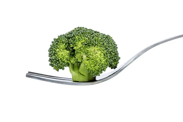 Infiorescenza Broccoli Una Forchetta Cavolo Succoso Lucente Dieta Alimentazione Sana — Foto Stock