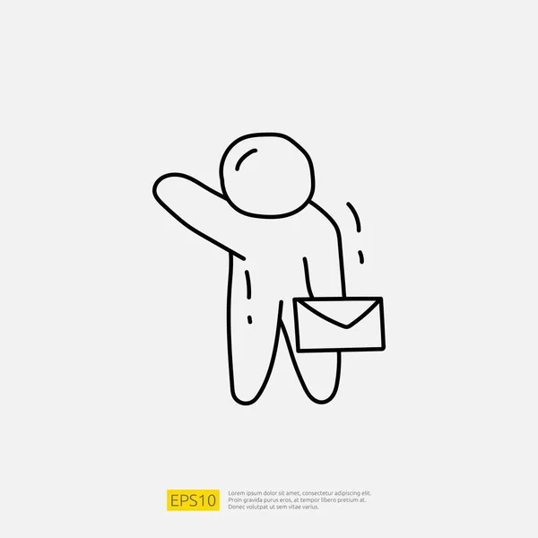 Hombre Negocios Garabato Icono Ilustración Con Bolsa — Vector de stock