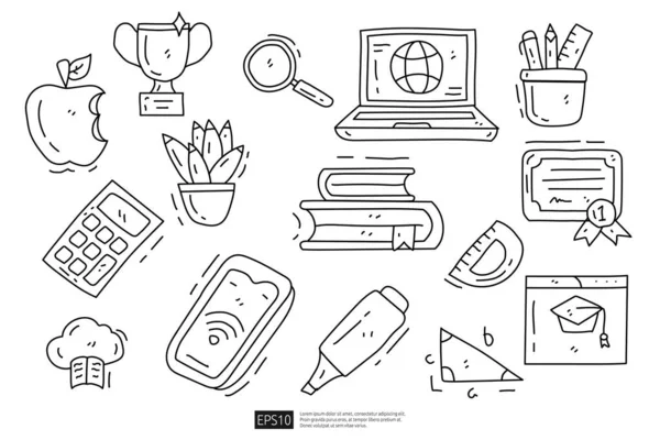 Home Schooling Online Education Doodle Icon Set — Vetor de Stock