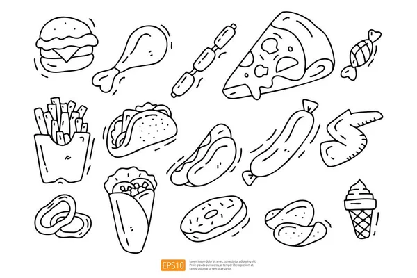 Fast Food Doodle Icon Illustration Set — Vetor de Stock