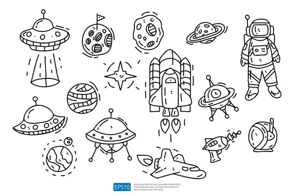 Space Doodle Icon Illustration Set Kosmos Handgezeichneter Vektor — Stockvektor