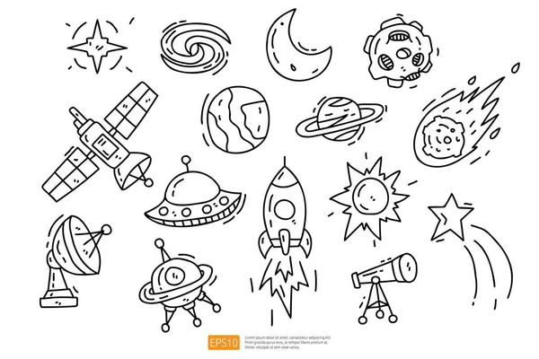 Space Doodle Icon Illustration Set Kosmos Handgezeichneter Vektor — Stockvektor