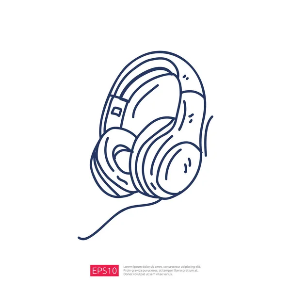 Audio Headset Doodle Line Icon — Stock Vector