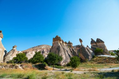 Kapadokya Nevsehir 'deki Pasabagi Açık Hava Müzesi manzarası. Türkiye 'de açık hava müzeleri. Kapadokya 'ya gidiyorum. Türkiye 'nin simgeleri veya doğal güzellikleri.