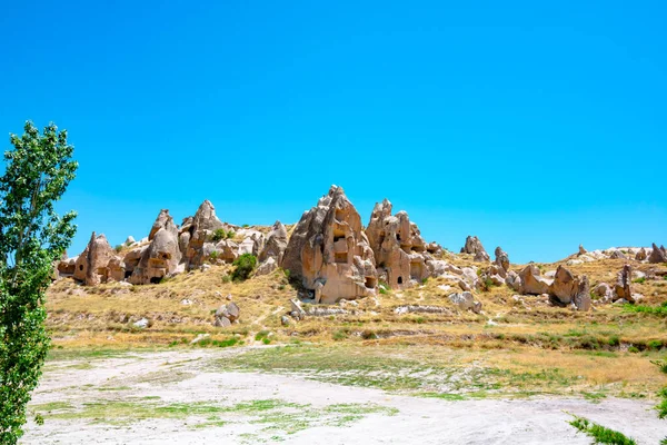 Sprookjes Schoorstenen Rond Goreme Stad Cappadocia Turkije Peri Bacalari Het — Stockfoto