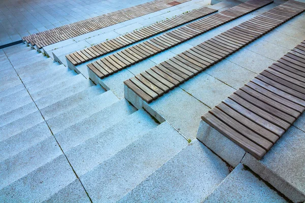 Staircase Seats Wooden Seats Concrete Stairs Outdoor Building Modern Architecture — Stock Photo, Image