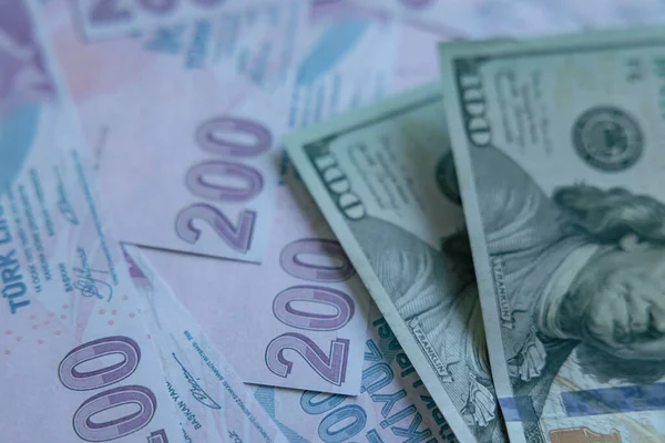Türk Lirası ve Amerikan Doları. Türkiye 'de ekonomik kriz arka plan fotoğrafı. Türk lirasının devalüasyonu veya TL veya TY.