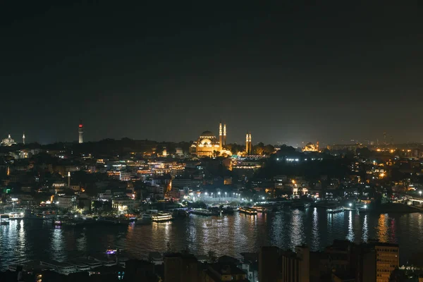 Fondo Estambul Mezquita Suleymaniye Paisaje Urbano Estambul Por Noche Desde — Foto de Stock