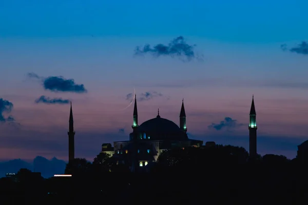 Hagia Sophia Ayasofya Mosque Hagia Sophia Dusk Crescent Moon Ramadan — стокове фото