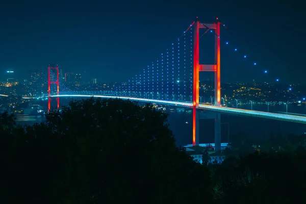 Istanbul Background Photo Bosphorus Bridge 15Th July Martyrs Bridge Night — Stock Photo, Image